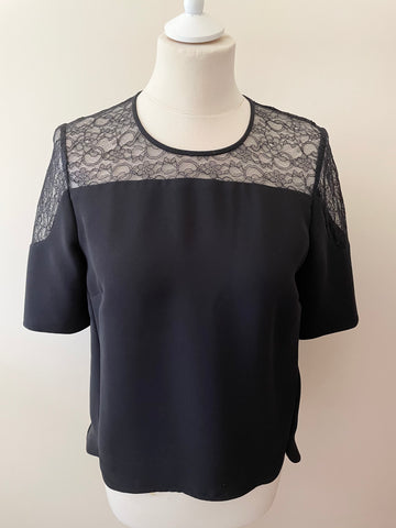 WHISTLES BLACK LACE TRIMMED SHORT SLEEVE TOP SIZE 12