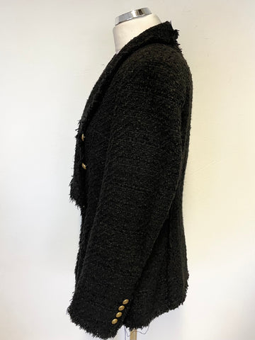 ZARA WOMAN BLACK BOUCLE COLLARED DOUBLE BREASTED JACKET SIZE XL