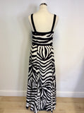 JAEGER BLACK & WHITE SILK PRINT LONG MAXI DRESS SIZE 10