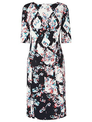 LK BENNETT CRYSTAL BLACK & MULTI COLOURED FLORAL PRINT PENCIL DRESS SIZE 12