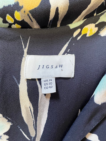 JIGSAW NAVY FLORAL PATTERNED SHORT SLEEVED TEA DRESS SIZE 14