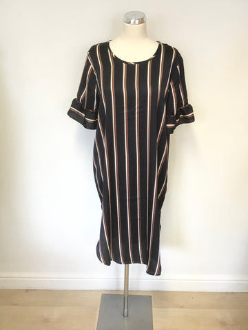 BRAND NEW KAFFE NAVY BLUE STRIPED KORNELIA SHORT SLEEVE TUNIC DRESS SIZE 42 UK 14