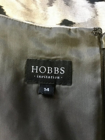 HOBBS INVITATION BLACK & GREY FLORAL PRINT SLEEVELESS PENCIL DRESS SIZE 14