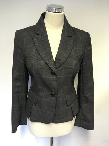 HOBBS GREY & PURPLE CHECK WOOL JACKET SIZE 10