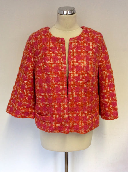 BODEN PINK,ORANGE & WHITE WEAVE WOOL BLEND BOX JACKET SIZE 14