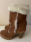 CARVELA TAN SUEDE & FAUX FUR LINED HEELED SHORT BOOTS SIZE 6/39
