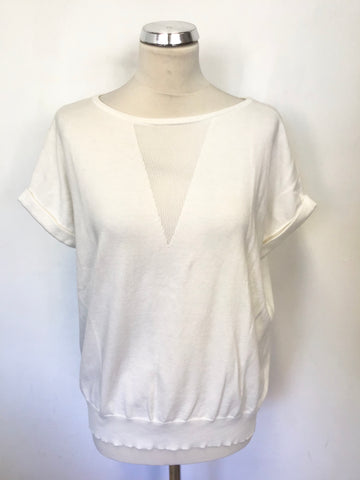 MINT VELVET WHITE SHORT SLEEVE SCOOP NECKLINE FINE KNIT JUMPER SIZE M