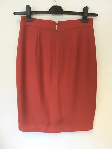 TED BAKER RED WRAP ACROSS FRONT STRAIGHT SKIRT WITH STRIPE TIE DETAIL SIZE 1 UK 10