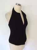 DONNA KARAN BLACK WOOL HALTERNECK WAISTCOAT TOP SIZE 10