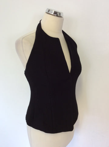 DONNA KARAN BLACK WOOL HALTERNECK WAISTCOAT TOP SIZE 10