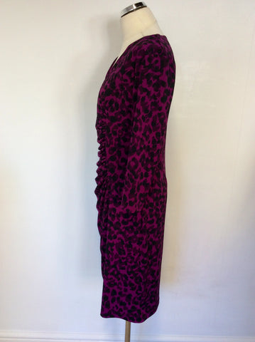 PRÉCIS DEEP PINK & BLACK LEOPARD PRINT 3/4 SLEEVE DRESS SIZE 14