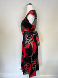 TED BAKER BLACK,GREY & RED FLORAL PRINT SILK SPECIAL OCCASION DRESS SIZE 1 Uk 8