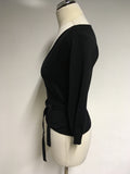 HOBBS BLACK SILK FINE KNIT WRAP AROUND 3/4 SLEEVE TOP SIZE 10