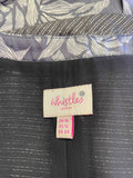 WHISTLES GREY & SILVER FLORAL PRINT SILK SLEEVELESS SHIFT DRESS SIZE 16
