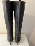 KALIKO DARK BROWN LEATHER KNEE LENGTH HEELED BOOTS SIZE 5/38