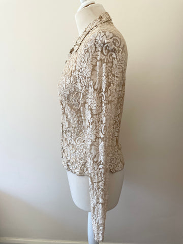 PHASE EIGHT GOLD LACE & BEADED SPECIAL OCCASION LONG SLEEVE TOP SIZE 14