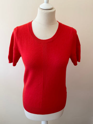 JAEGER RED WOOL & CASHMERE SHORT SLEEVE JUMPER SIZE XS