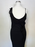 GHOST BLACK STRAPPY BIAS CUT FRILL TRIM LONG DRESS SIZE P UK XS/S