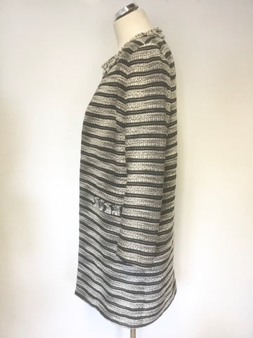 MARKS & SPENCER NAVY BLUE,BLACK & CREAM MARL STRIPED COAT SIZE 14