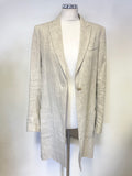 OUI NATURAL/ BEIGE 100% LINEN LONG LINE JACKET SIZE 10