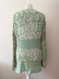 WHISTLES GREEN & CREAM FLORAL & STRIPE PRINT CARDIGAN WITH INNER TOP SIZE 4 UK L
