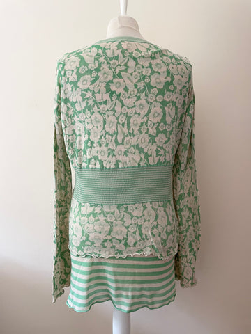 WHISTLES GREEN & CREAM FLORAL & STRIPE PRINT CARDIGAN WITH INNER TOP SIZE 4 UK L