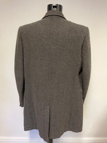 TED BAKER GREY HERRINGBONE WOOL BLEND OVERCOAT SIZE 6 UK XL