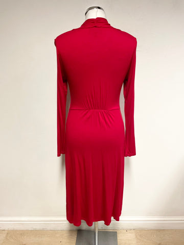 PURE COLLECTION RED LONG SLEEVED STRETCH JERSEY DRESS SIZE 10