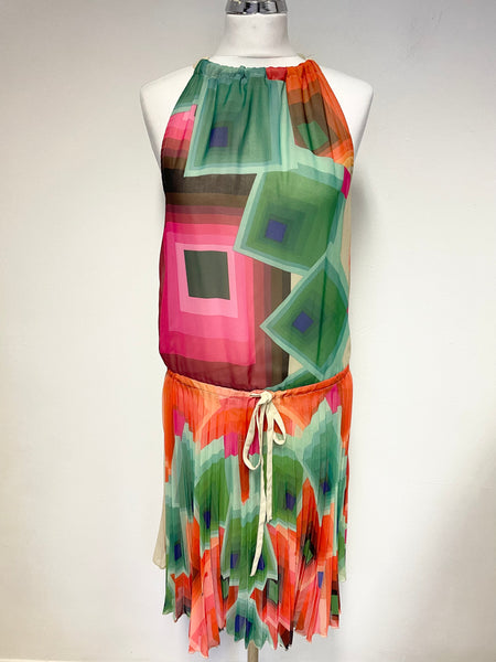 DESIGUAL CREAM & MULTICOLOURED PRINT FRONT SLEEVELESS DRESS SIZE 38 UK 10