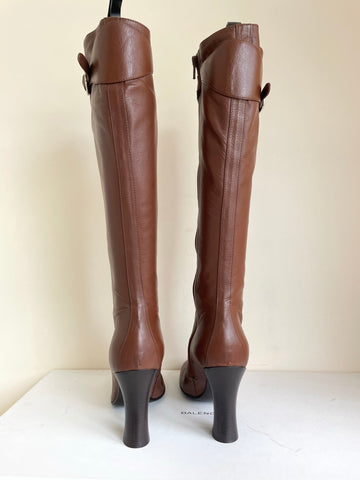 BRAND NEW IN BOX BALENCIAGA BROWN LEATHER HEELED BOOTS SIZE 5/38