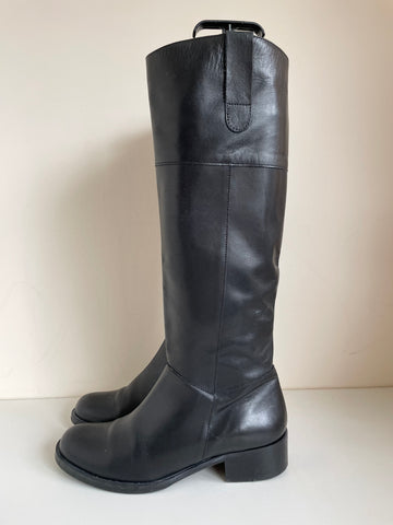 DUO BEAUMONT BLACK LEATHER SLIM LEG LOW HEEL BOOTS SIZE 5/38