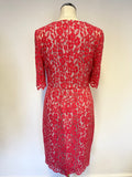 LK BENNETT WARDOUR JELLY BEAN PINK LACE OVERLAY SHORT SLEEVE PENCIL DRESS SIZE 12