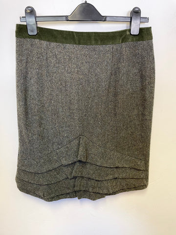 JIGSAW 100% WOOL GREEN HERRINGBONE TWEED PENCIL SKIRT SIZE 10