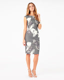 PHASE EIGHT ANALISE GREY FLORAL PRINT PENCIL DRESS SIZE 16
