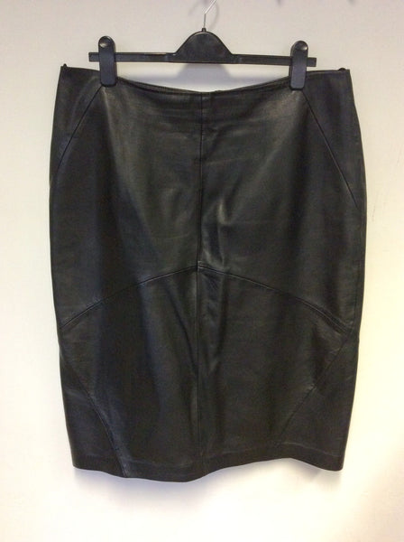 MARKS & SPENCER AUTOGRAPH BLACK SOFT LEATHER STRAIGHT SKIRT SIZE 18