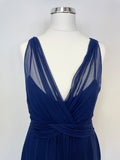LK BENNETT DARK BLUE SILK SLEEVELESS FIT & FLARE SPECIAL OCCASION DRESS SIZE 10