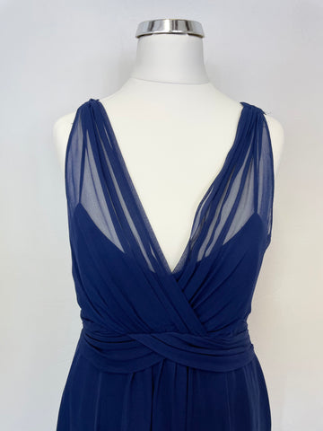LK BENNETT DARK BLUE SILK SLEEVELESS FIT & FLARE SPECIAL OCCASION DRESS SIZE 10