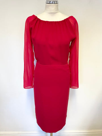 MAX MARA RED WIDE NECKLINE LONG SLEEVED PENCIL DRESS SIZE 8/10