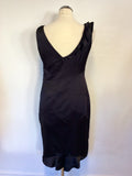 COAST BLACK MATT SATIN FRILL TRIM PENCIL DRESS SIZE 12