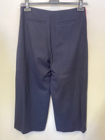 HOBBS NAVY BLUE WITH RED SIDE STRIPE WOOL WIDE LEG CROP TROUSERS SIZE 10