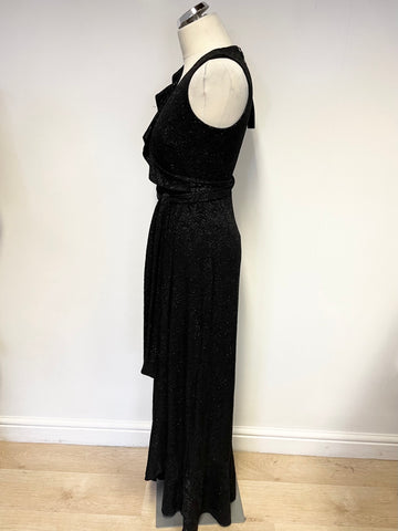 BRAND NEW PHASE EIGHT NERONA BLACK & SILVER LURES WRAP ACROSS LONG EVENING DRESS SIZE 10