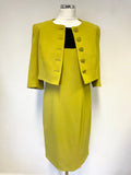 BRAND NEW MINUET PETITE LIME GREEN & BLACK TRIM SLEEVELESS DRESS & JACKET SUIT SIZE 12