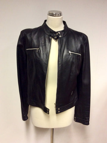 FIORELLI BLACK SOFT LEATHER ZIP UP JACKET SIZE 12/14