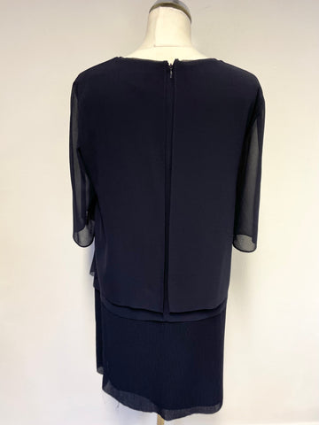 REISS NAVY BLUE PALMA LAYERED CHIFFON SHORT SLEEVE SHIFT DRESS SIZE 12