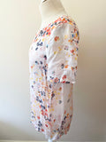 LK BENNETT RANIA MULTICOLOURED FLORAL PRINT SHORT SLEEVE SILK TOP SIZE 10