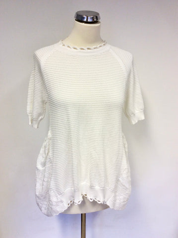 FRENCH CONNECTION WHITE COTTON KNIT & BROIDERY ANGLAISE TRIM TUNIC TOP SIZE XS