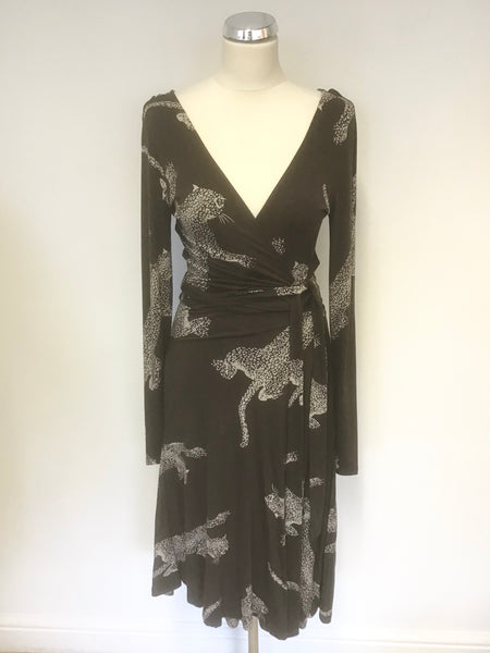 DIANE VON FURSTENBERG BROWN LEOPARD DESIGN PRINT WRAP DRESS SIZE 6 UK 10