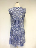 NINE WEST BLUE & WHITE PRINT COTTON A LINE DRESS SIZE 4 UK 10