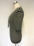 RALPH LAUREN BLACK & WHITE STRIPED V NECKLINE TIE TRIM SHORT SLEEVE JUMPER SIZE M