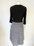 HOBBS BLACK STRETCH BODICE WITH GREY & BLACK SILK SKIRT DRESS SIZE 14